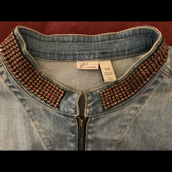 Woman’s Bling Denim Collar Crop Jacket Plus Size - Picture 7 of 8